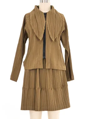 1980s Issey Miyake Pleated Khaki Skirt Ensemble