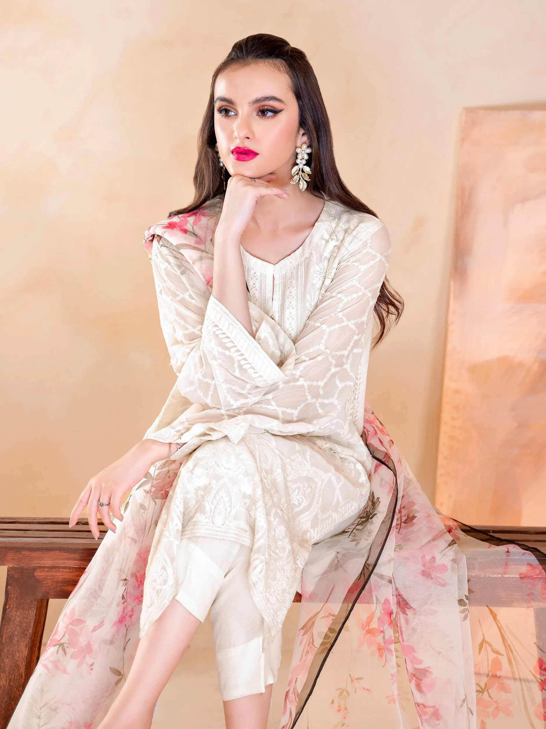 3 Piece Chiffon Suit-Embroidered (Unstitched)
