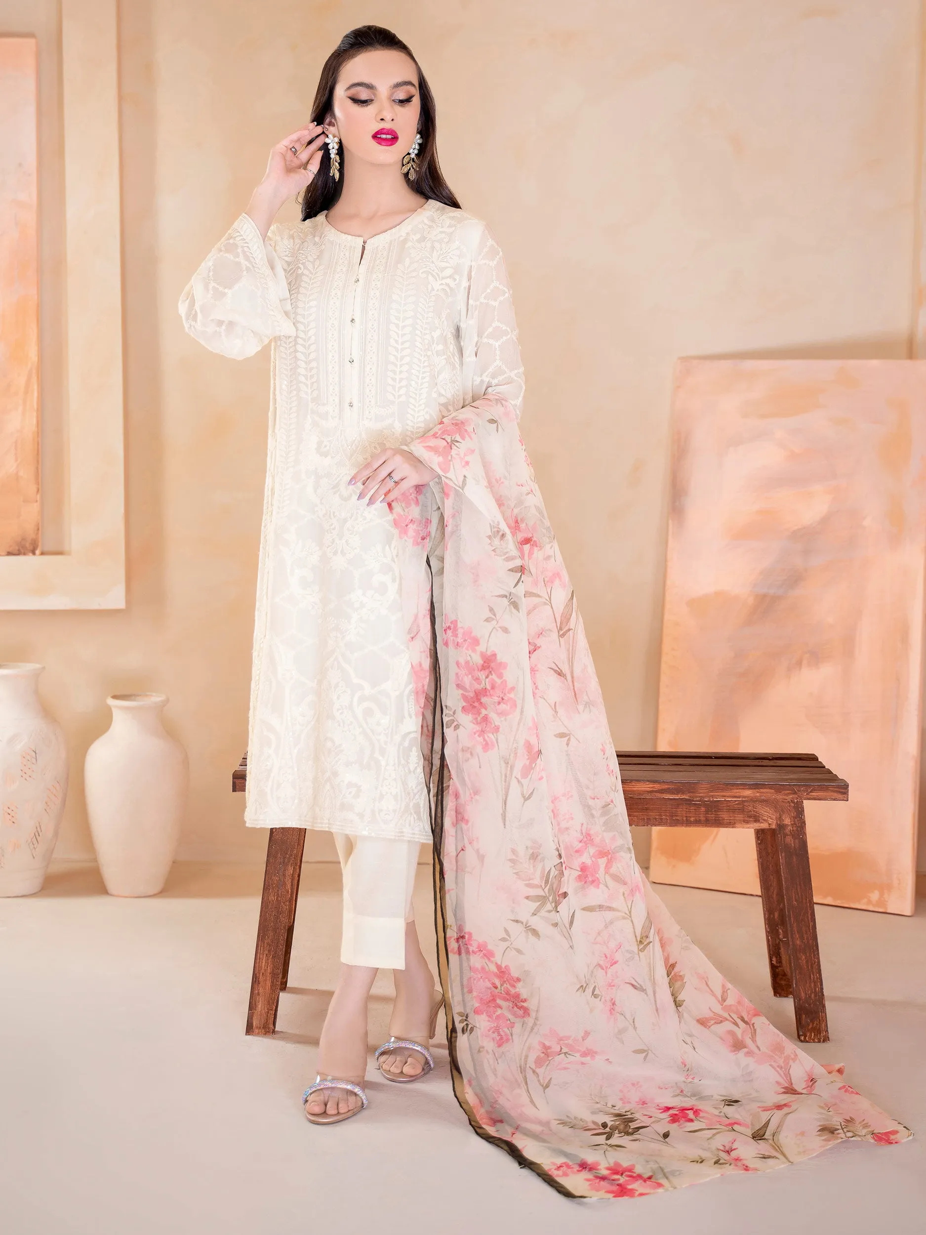 3 Piece Chiffon Suit-Embroidered (Unstitched)
