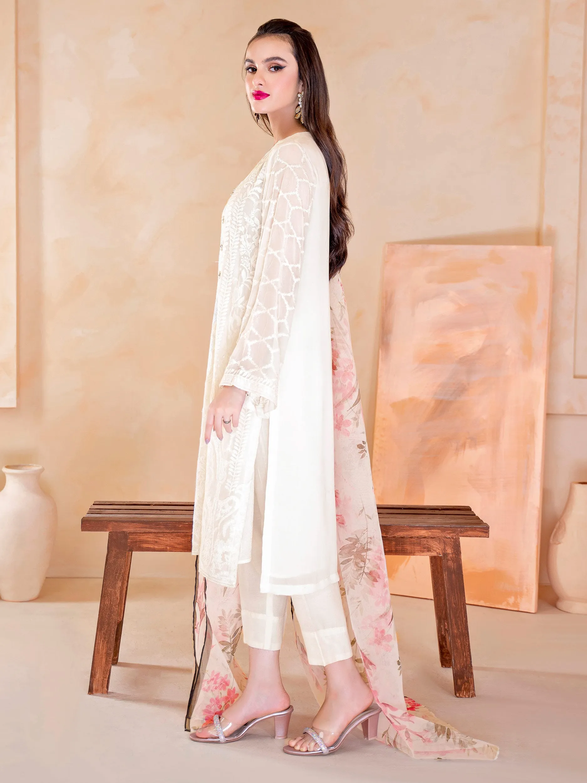 3 Piece Chiffon Suit-Embroidered (Unstitched)