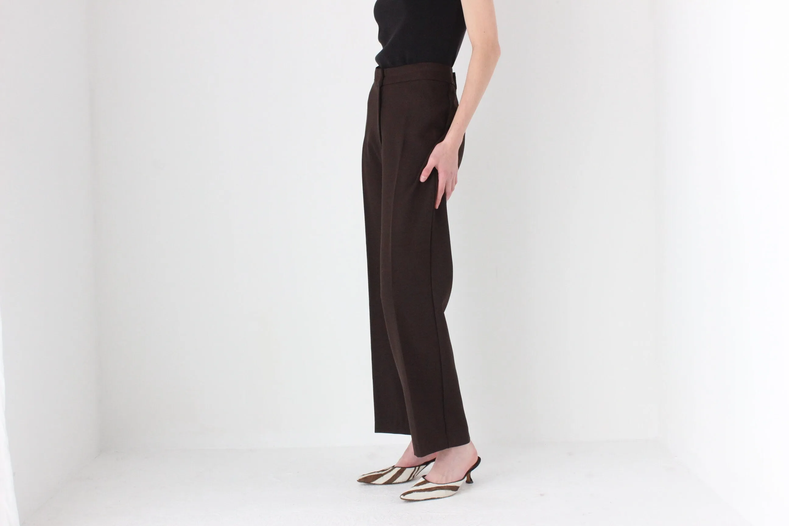 90s Minimal Chocolate Relaxed, Wide Leg Trousers