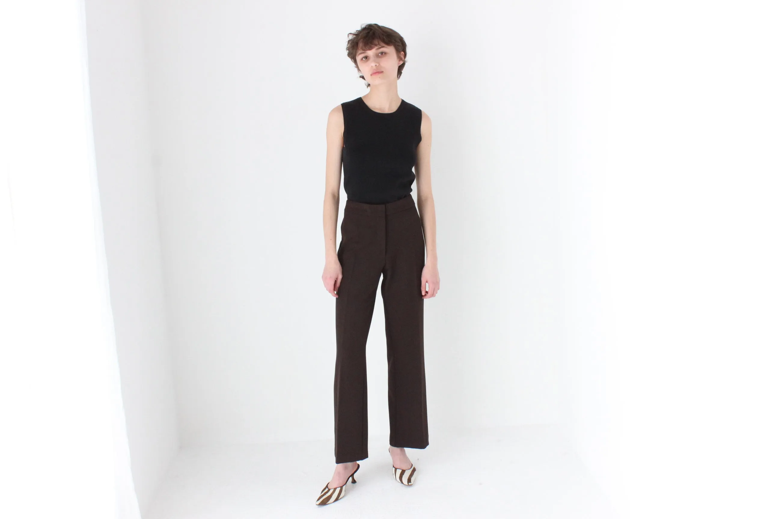 90s Minimal Chocolate Relaxed, Wide Leg Trousers