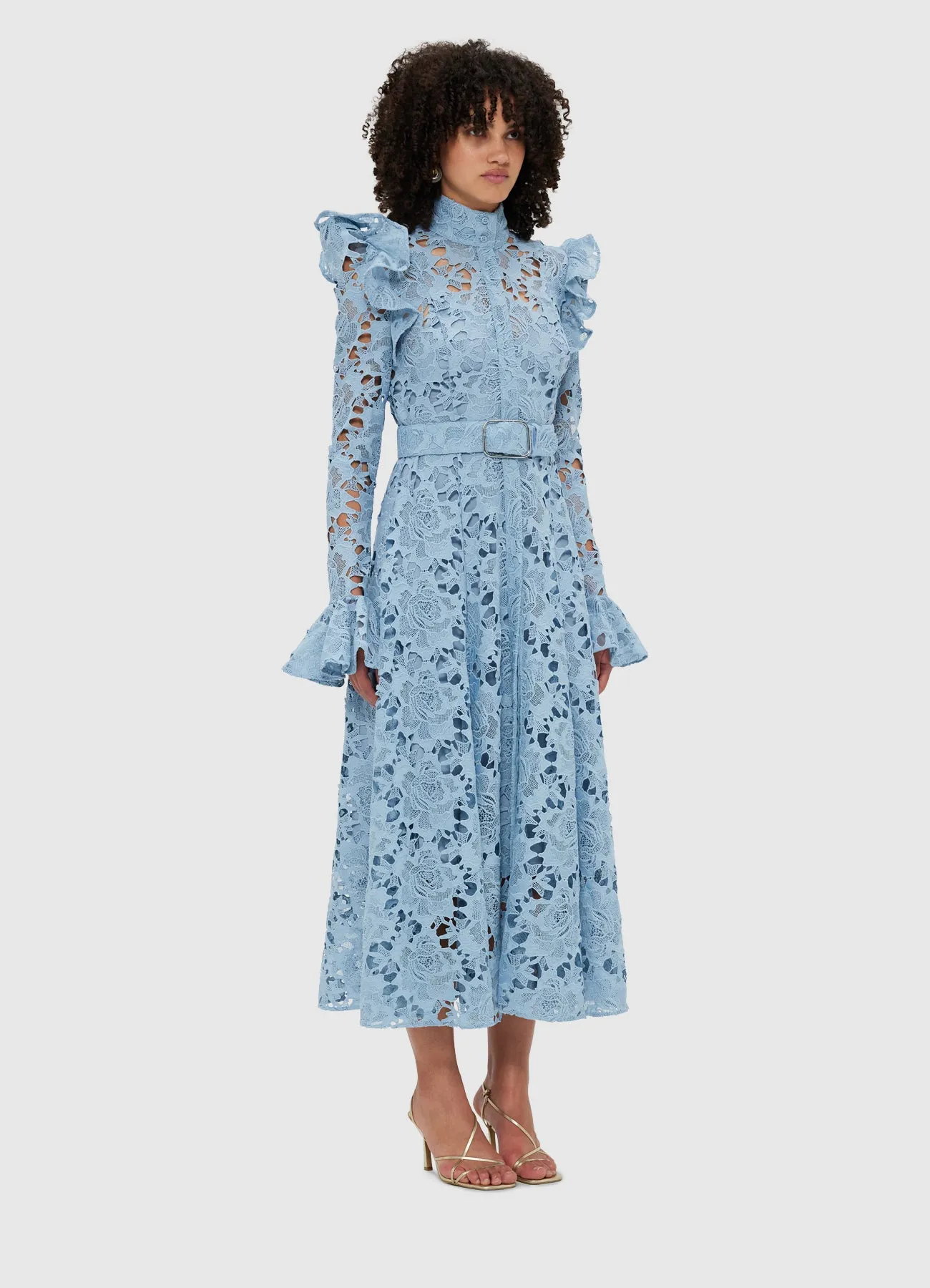 Aliyah Lace Butterfly Sleeve Midi Dress - Powder Blue