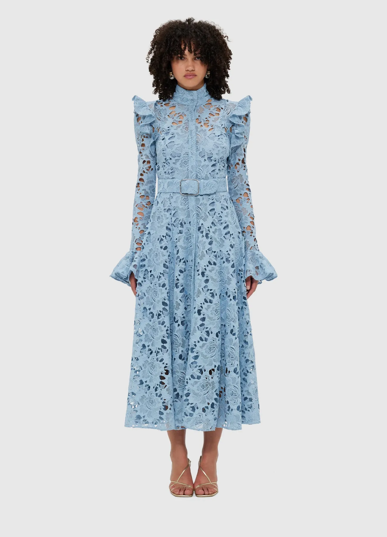 Aliyah Lace Butterfly Sleeve Midi Dress - Powder Blue