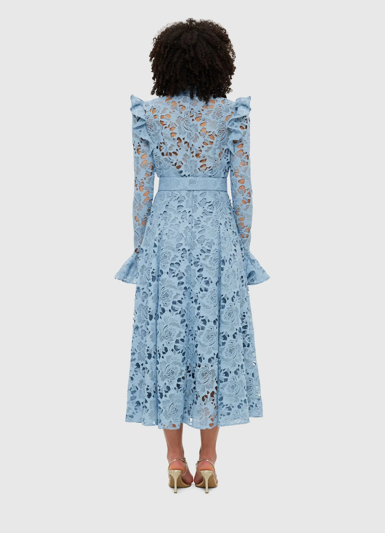Aliyah Lace Butterfly Sleeve Midi Dress - Powder Blue