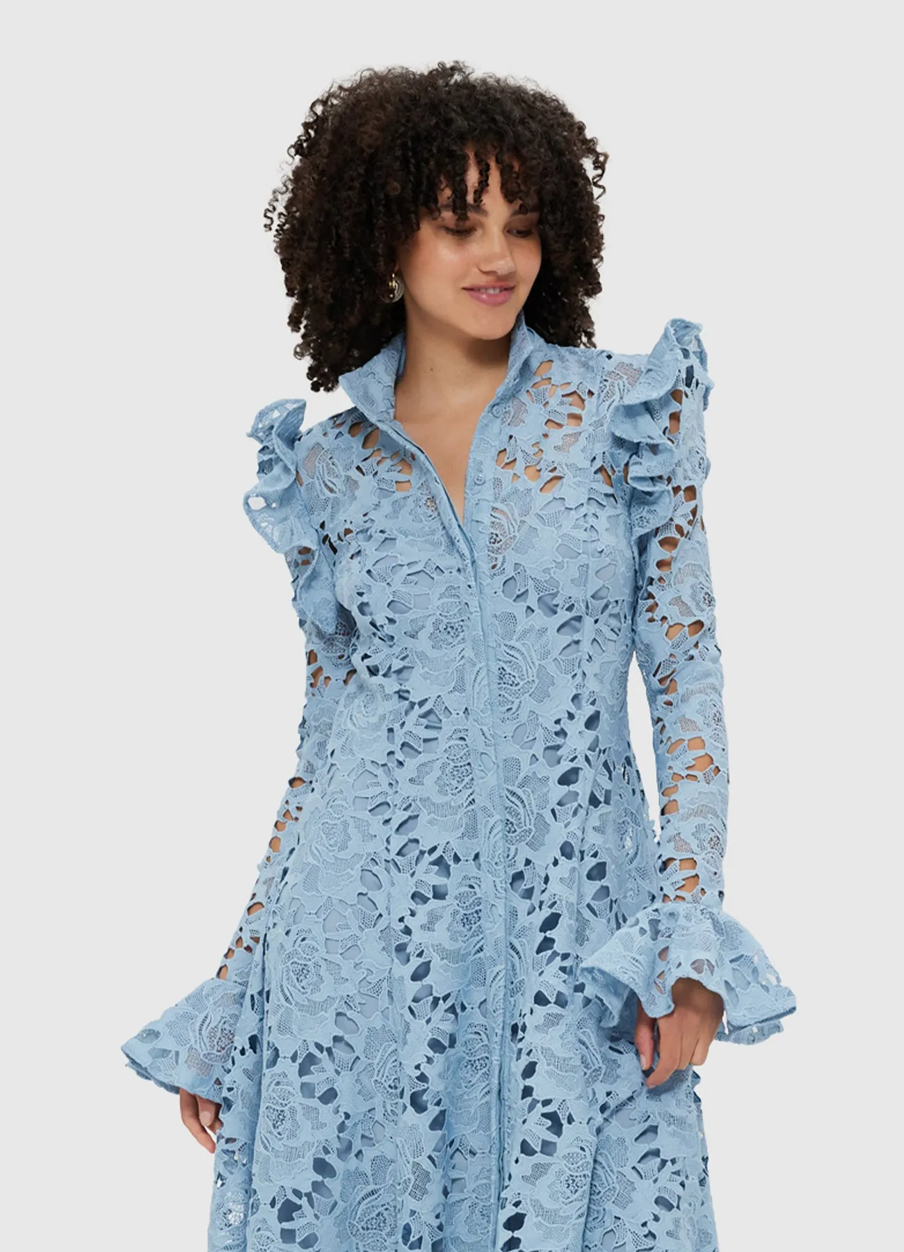 Aliyah Lace Butterfly Sleeve Midi Dress - Powder Blue