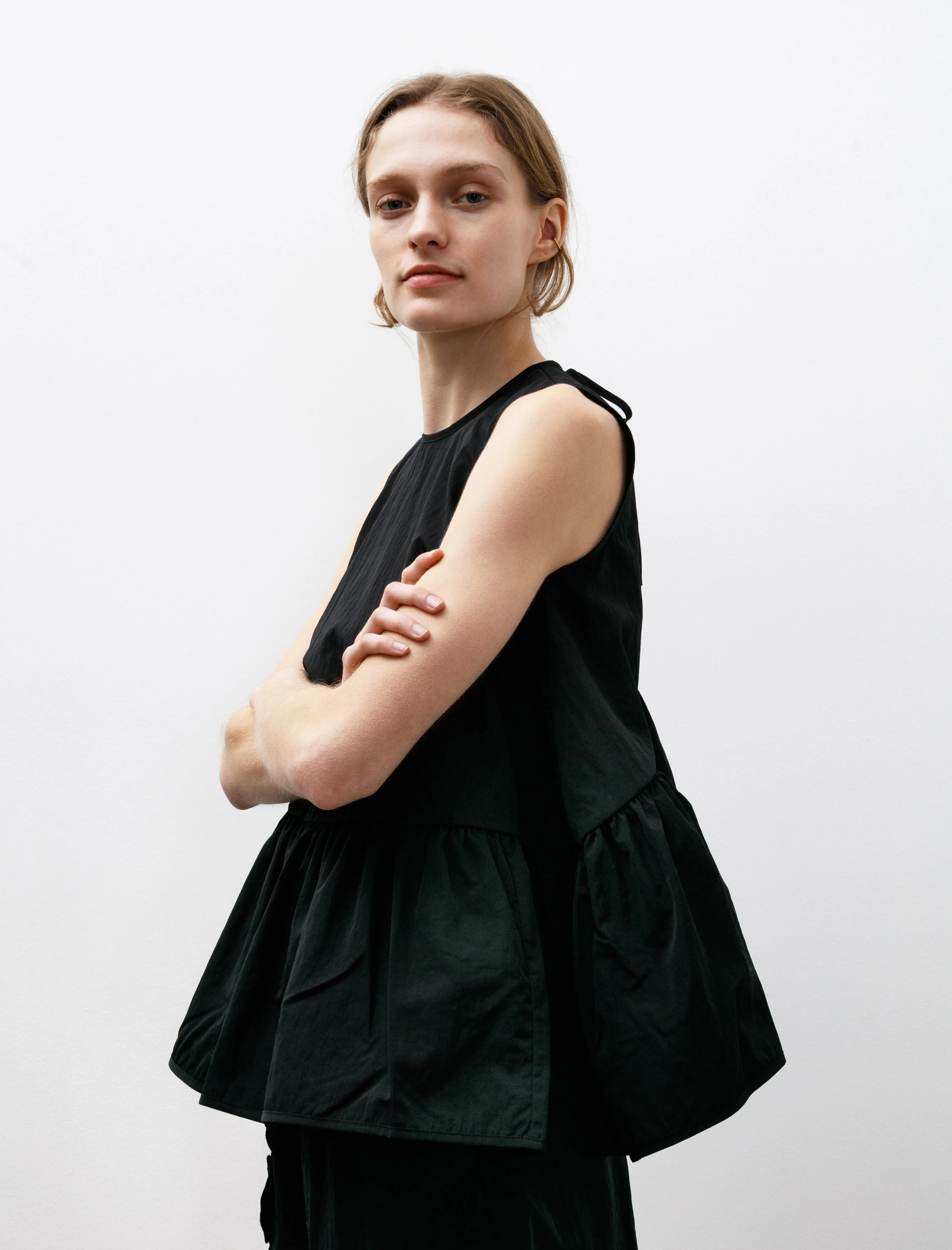 Asta Top with Ruffled Hem Black