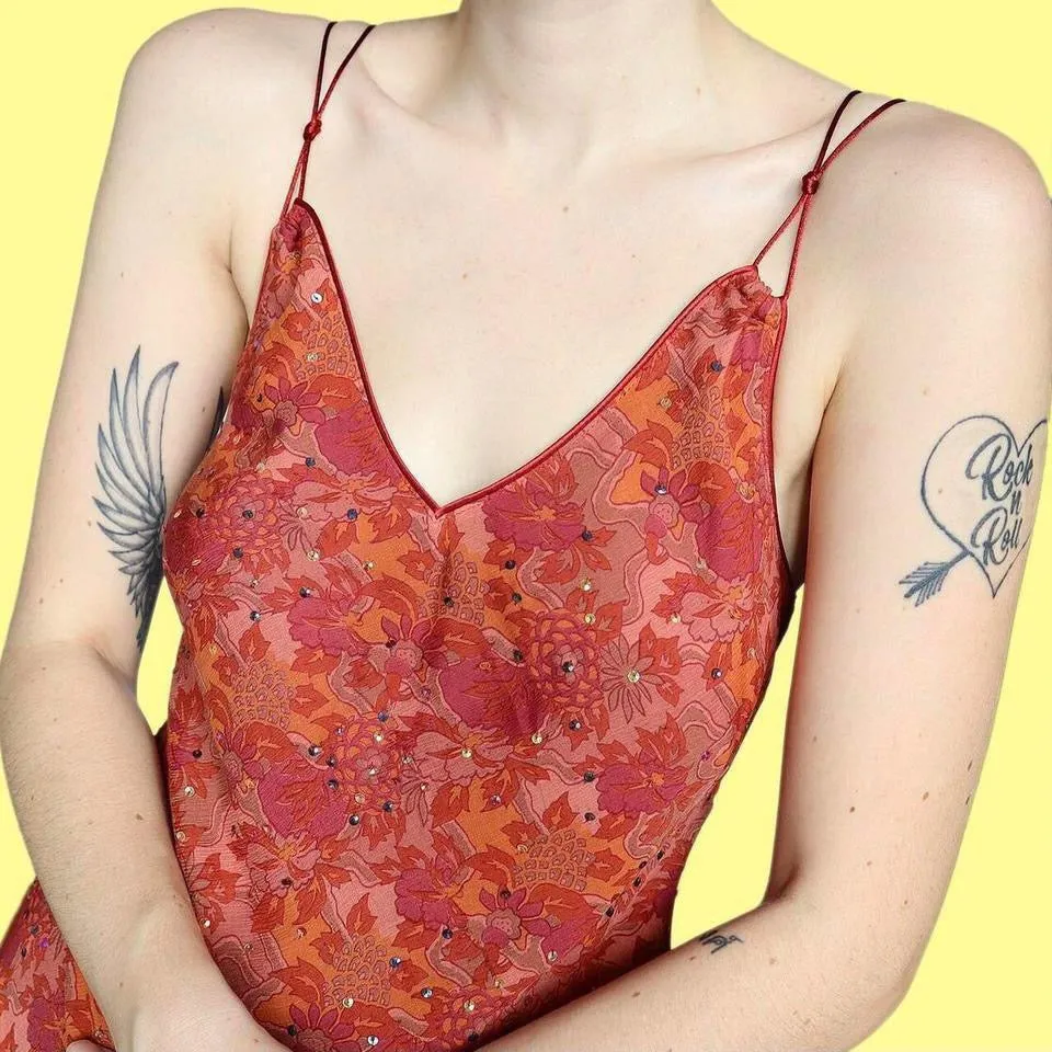 Autumnal 100% silk midi dress & shawl UK 14