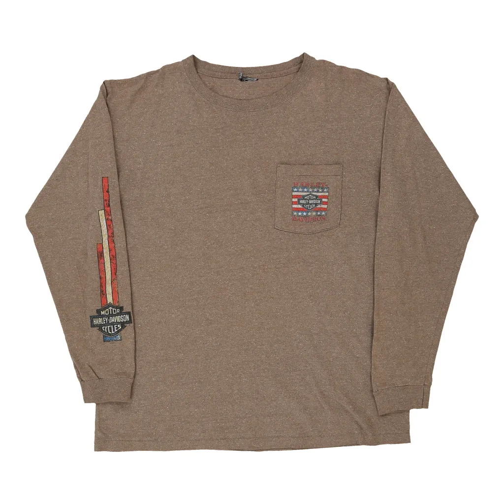 Avon OH Harley Davidson Graphic Long Sleeve T-Shirt - Large Brown Cotton