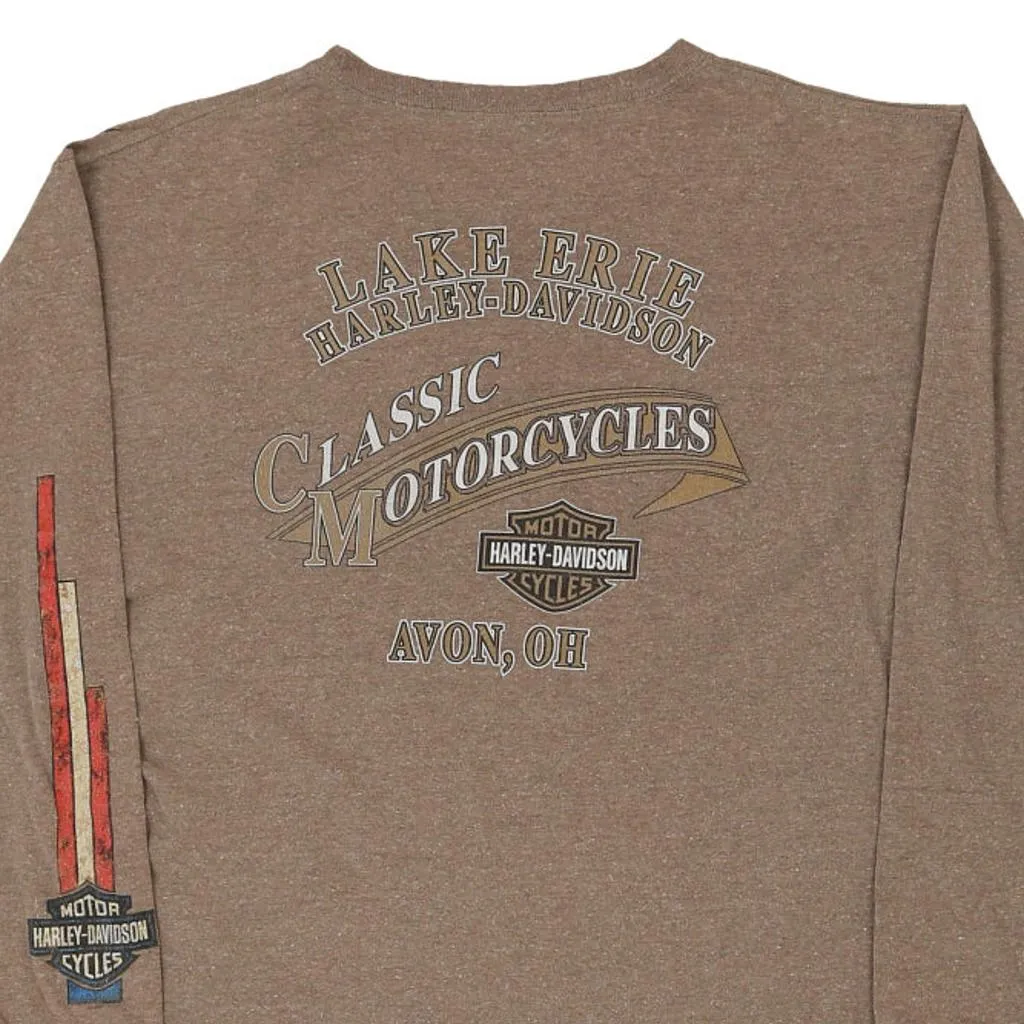 Avon OH Harley Davidson Graphic Long Sleeve T-Shirt - Large Brown Cotton