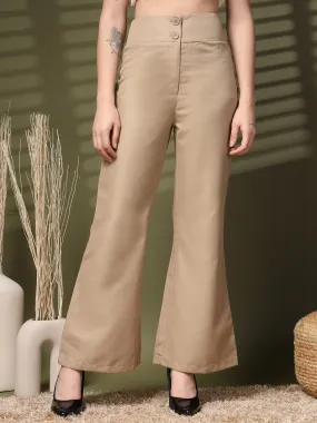 Beige Solid Regular Trousers Women Loose Fit Trousers