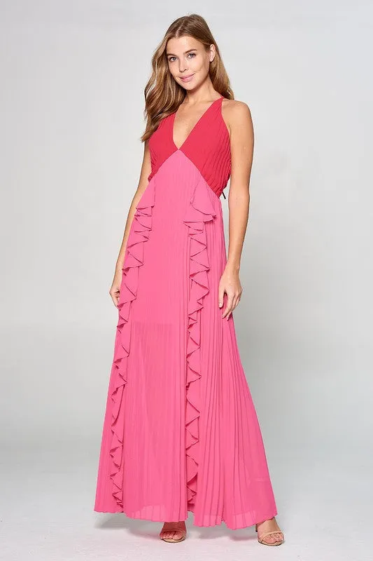 Berry & Pink Halter Maxi Dress