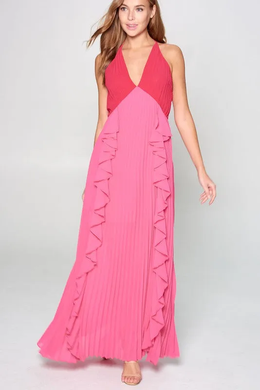 Berry & Pink Halter Maxi Dress