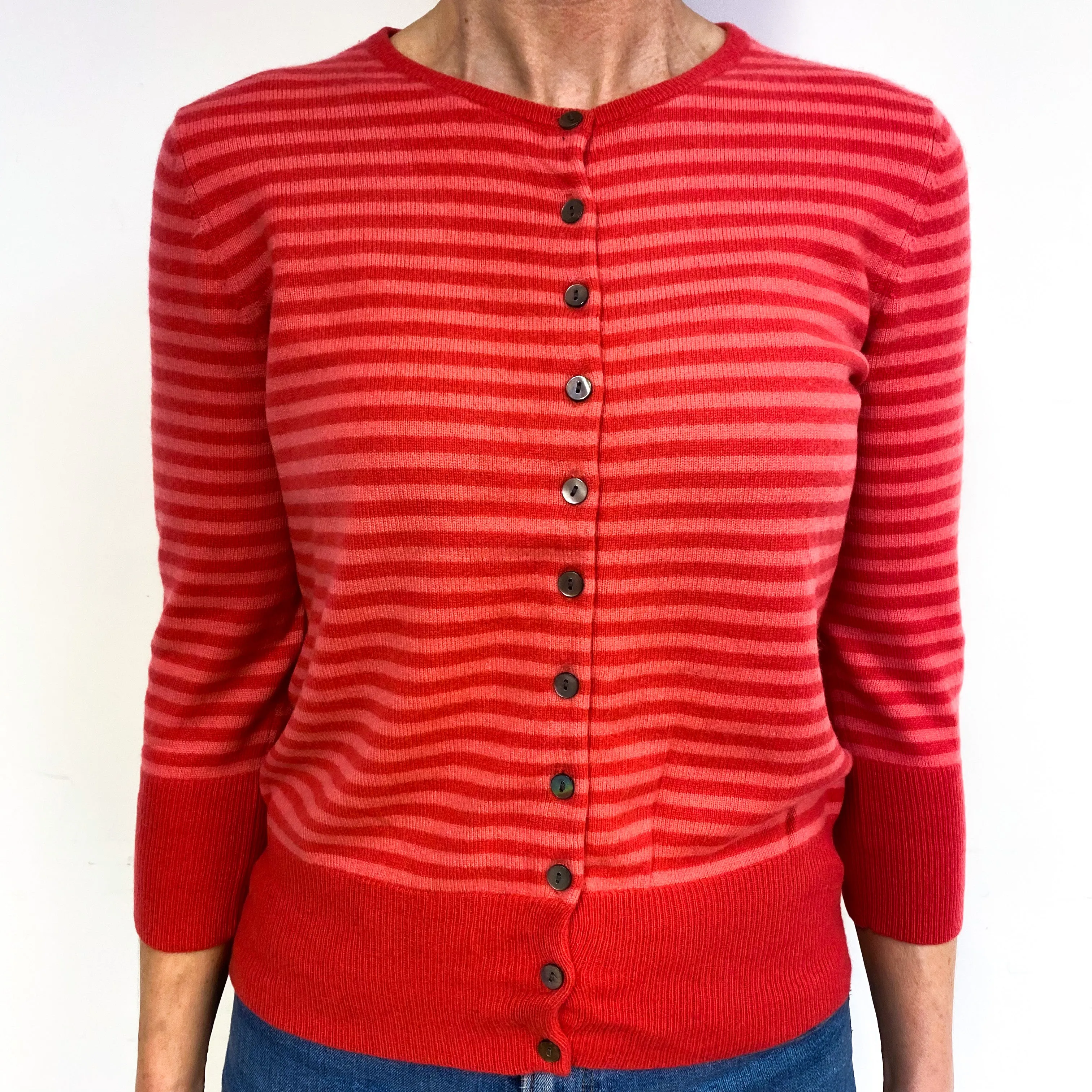 Berry Red And Bubblegum Pink Cashmere Cardigan Medium
