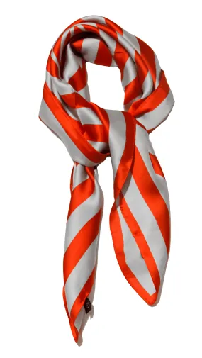 Big Square Ladies Womans Faux Silk Head Neck Thin Scarf Bag Charm - 70cm x 70cm[Red and Silver Stripes]
