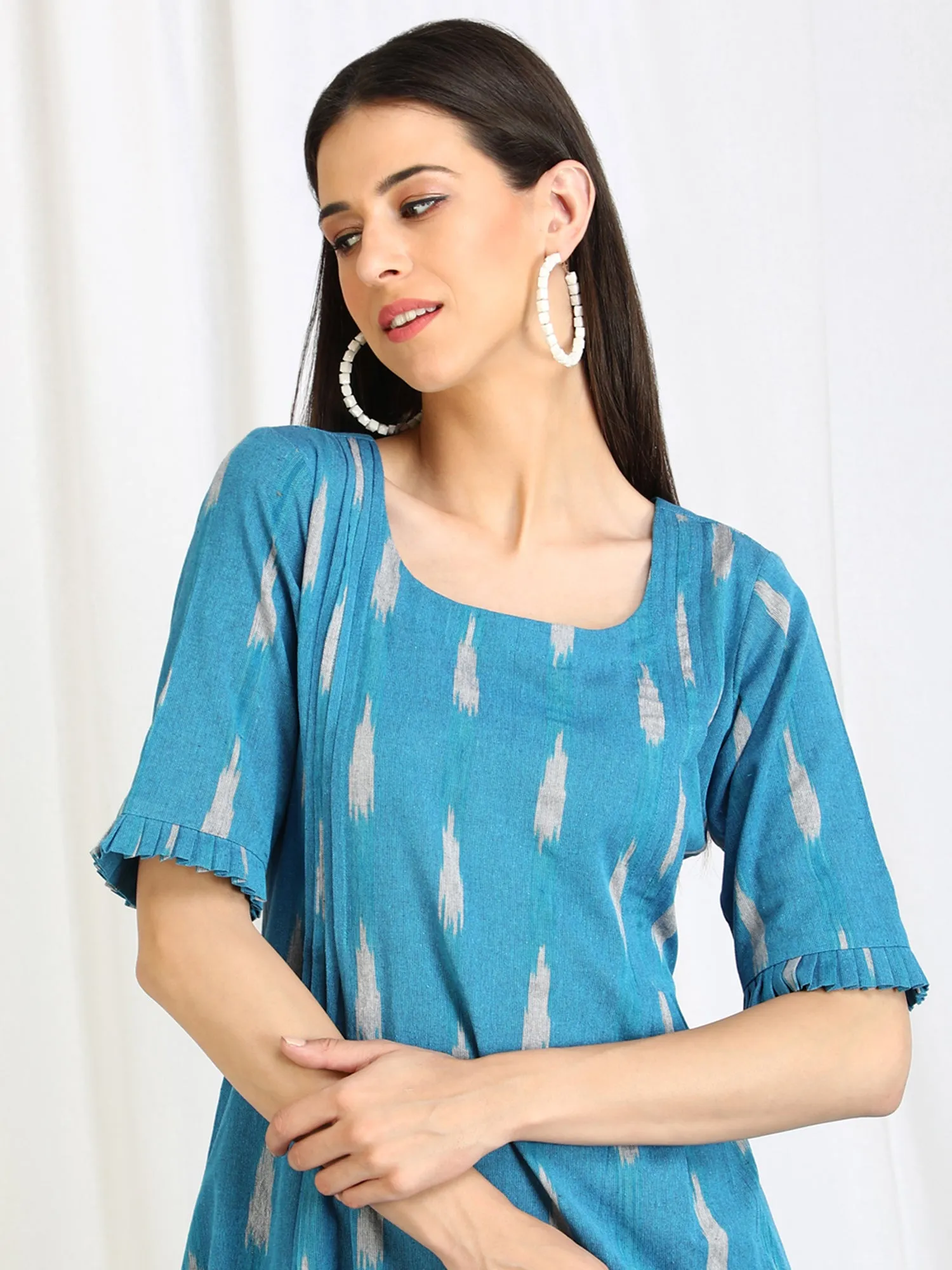 Blue Ikat Cotton 'Vivid' Midi Dress