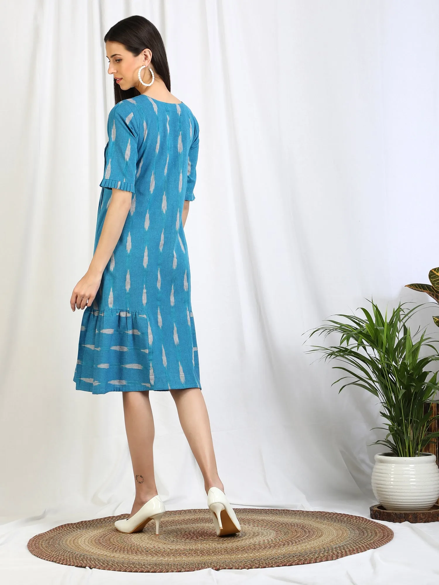 Blue Ikat Cotton 'Vivid' Midi Dress