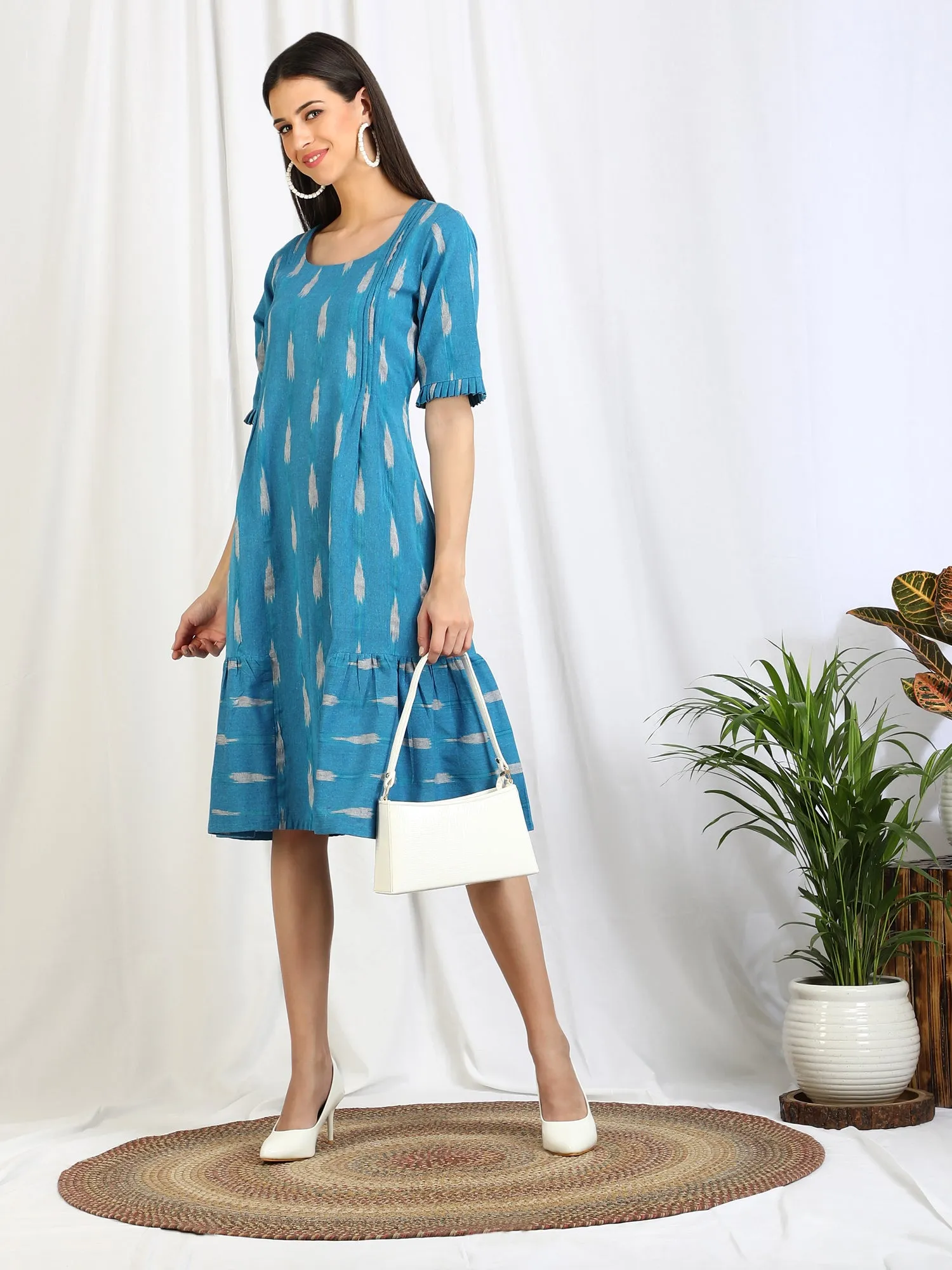 Blue Ikat Cotton 'Vivid' Midi Dress