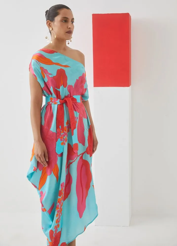 Blue Rose Draped Dress