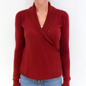 Burgundy Red Cashmere Cross-over Collared Jumper Small