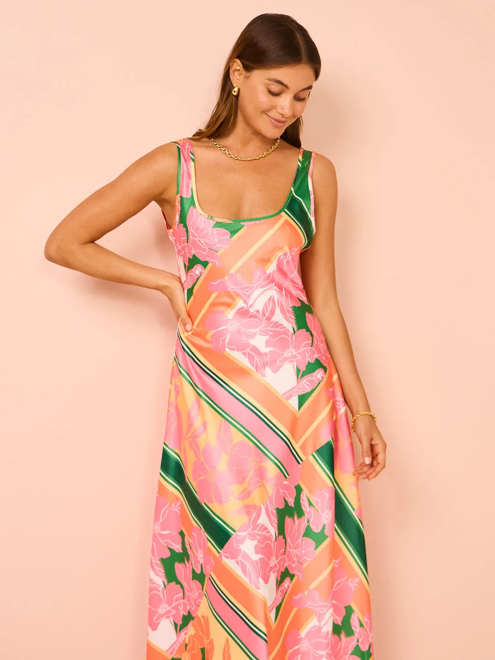 By Nicola Beneath The Stars Bias Cut Slip Dress in Rio Floral