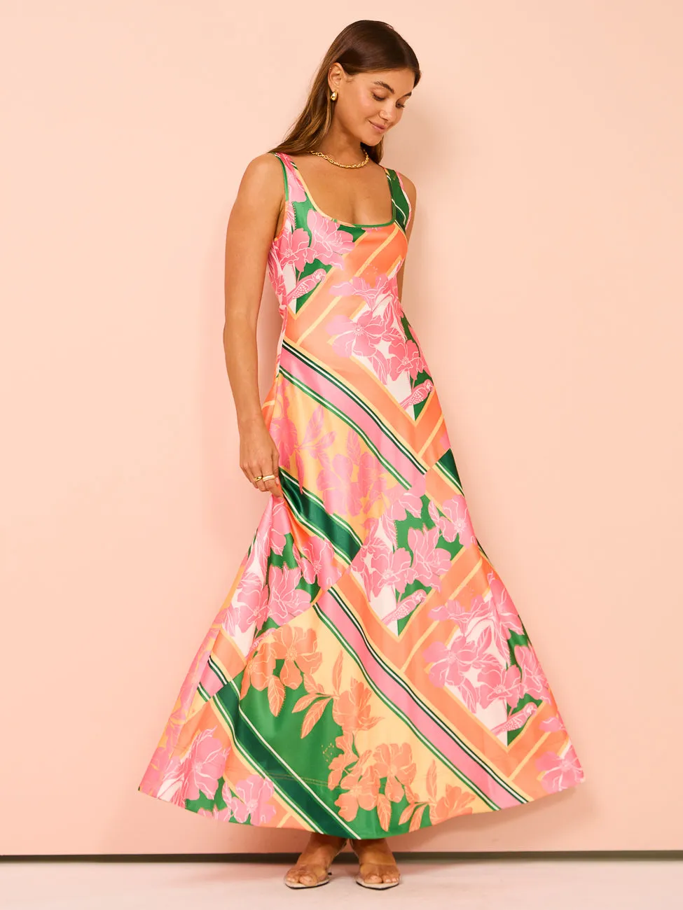 By Nicola Beneath The Stars Bias Cut Slip Dress in Rio Floral