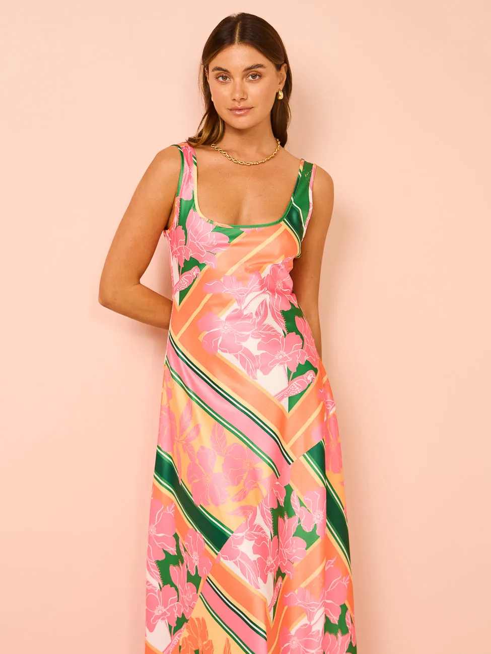 By Nicola Beneath The Stars Bias Cut Slip Dress in Rio Floral