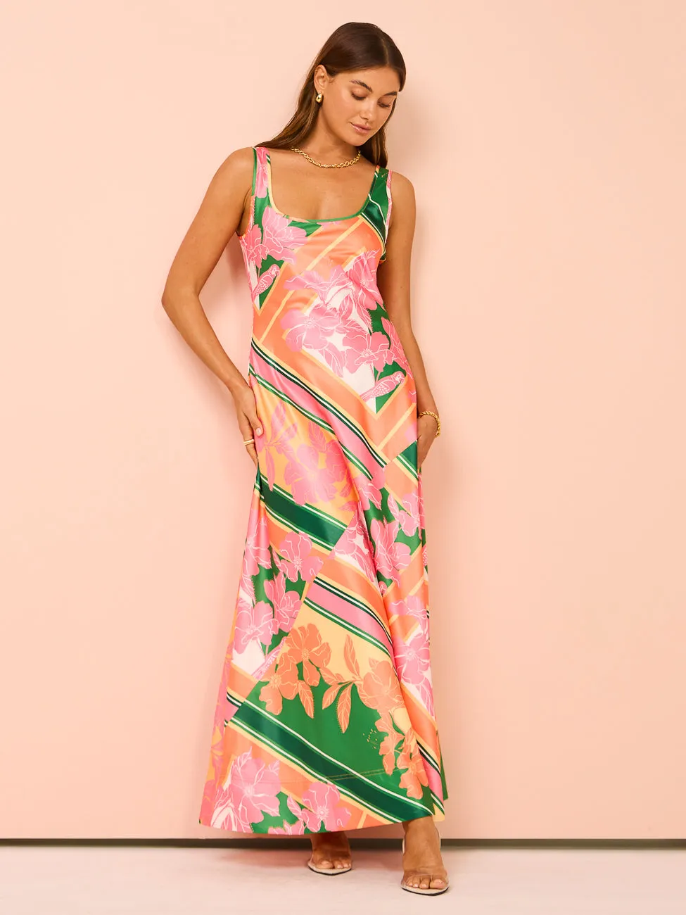 By Nicola Beneath The Stars Bias Cut Slip Dress in Rio Floral