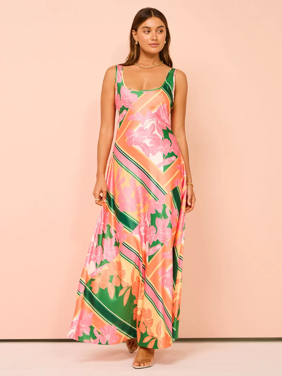 By Nicola Beneath The Stars Bias Cut Slip Dress in Rio Floral