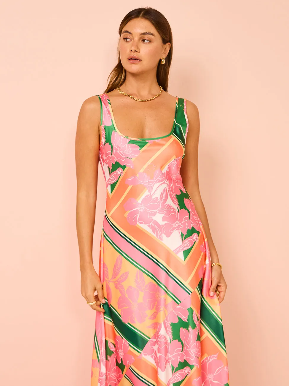 By Nicola Beneath The Stars Bias Cut Slip Dress in Rio Floral