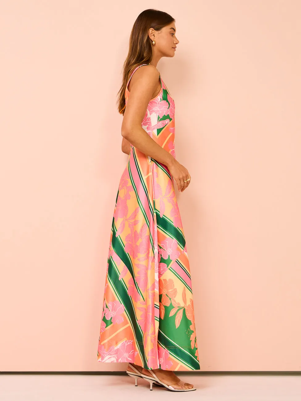 By Nicola Beneath The Stars Bias Cut Slip Dress in Rio Floral