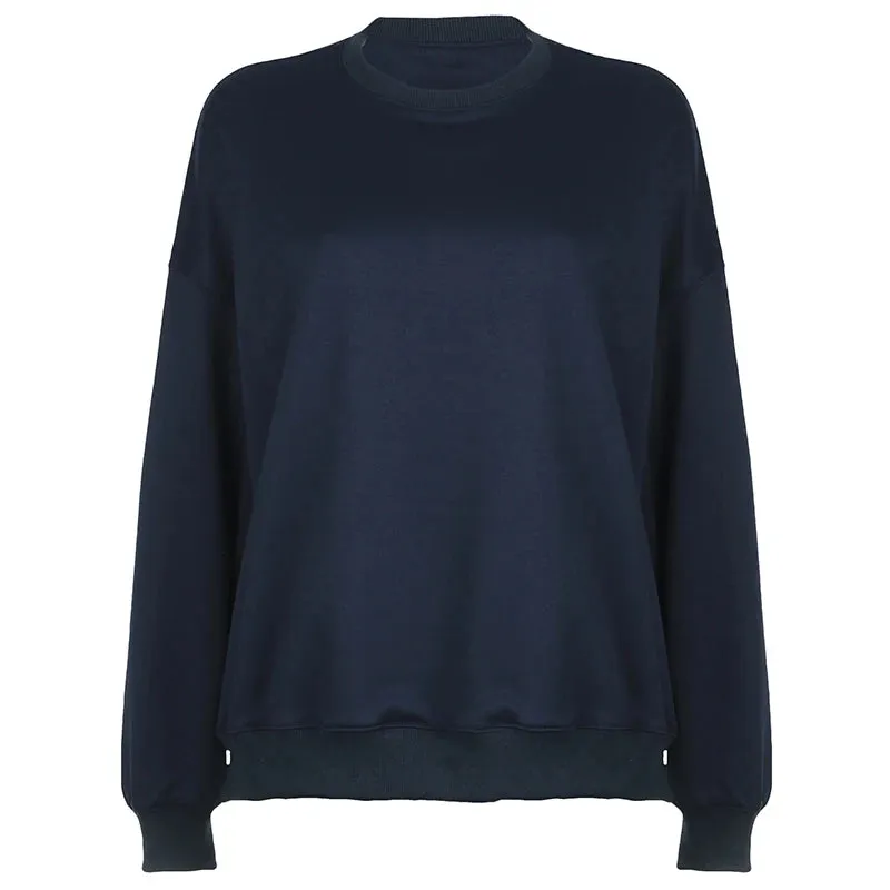 Casual Oversized Solid Sweatshirt For Women Street Style Autumn Pullover Top Minimalist Sporty Chic Hoodies Crew Neck