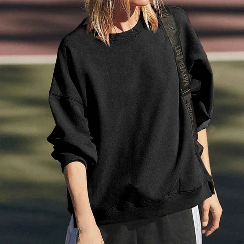 Casual Oversized Solid Sweatshirt For Women Street Style Autumn Pullover Top Minimalist Sporty Chic Hoodies Crew Neck