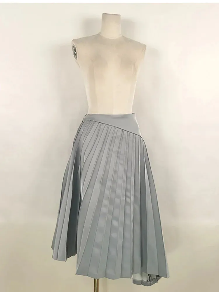 Chest Wrapping Asymmetric Slim Tops Pleated Zipper Mid Skirt Set