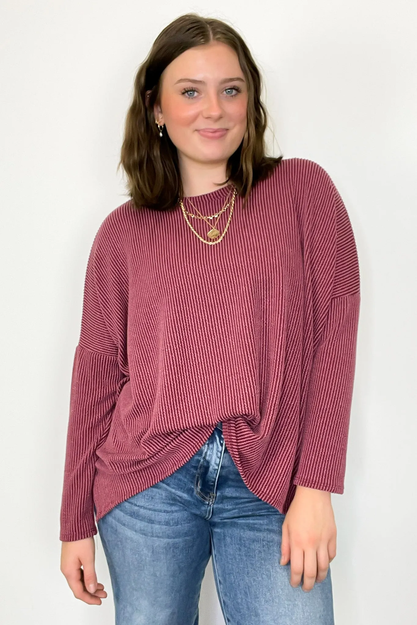 Cozy Bliss Long Sleeve Ribbed Knit Oversized Top