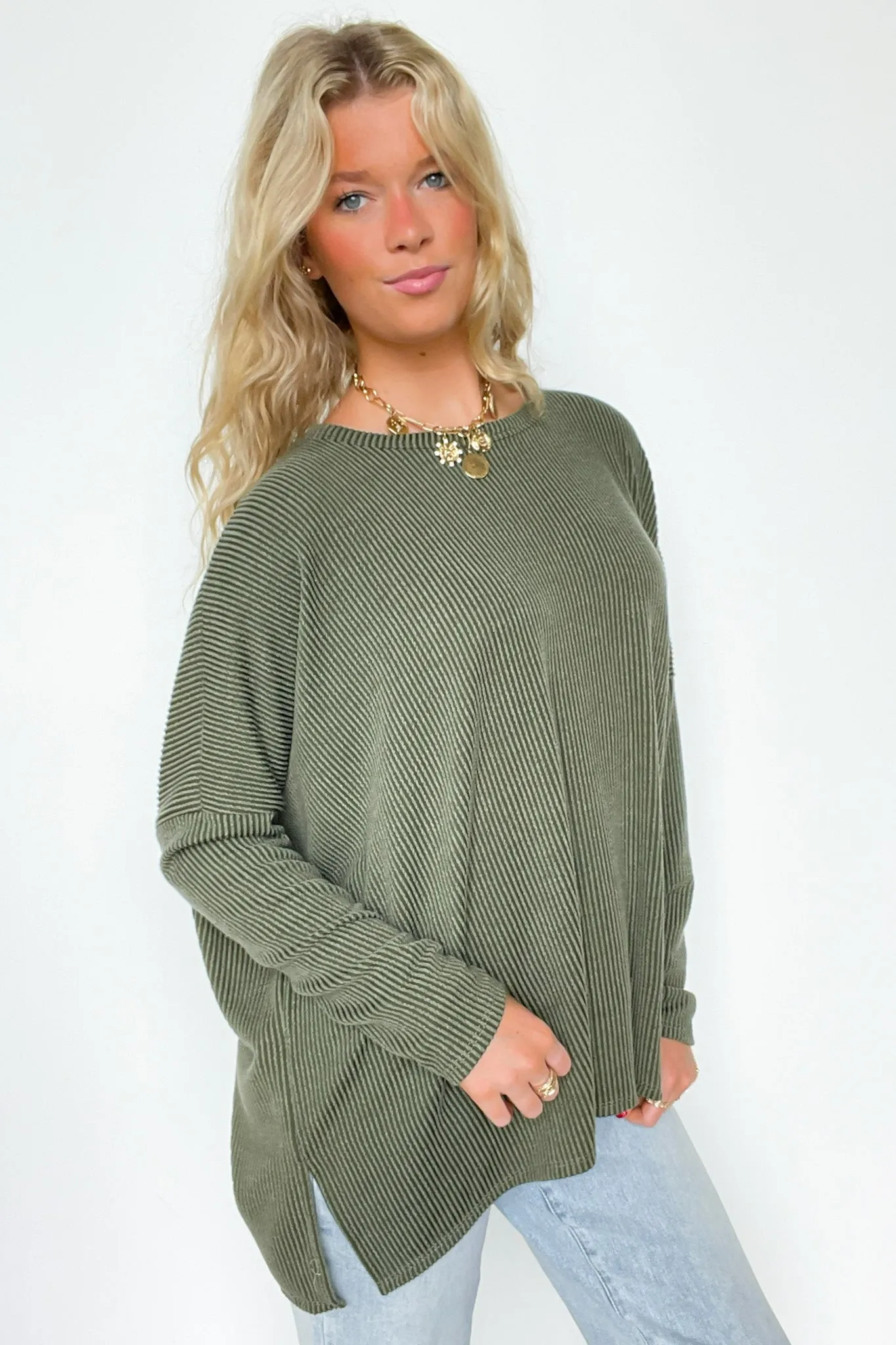 Cozy Bliss Long Sleeve Ribbed Knit Oversized Top