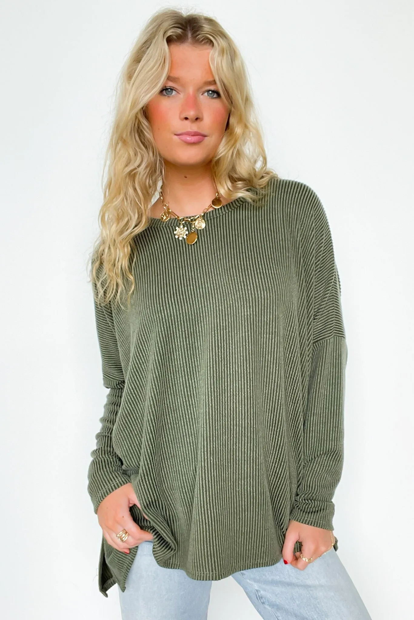 Cozy Bliss Long Sleeve Ribbed Knit Oversized Top