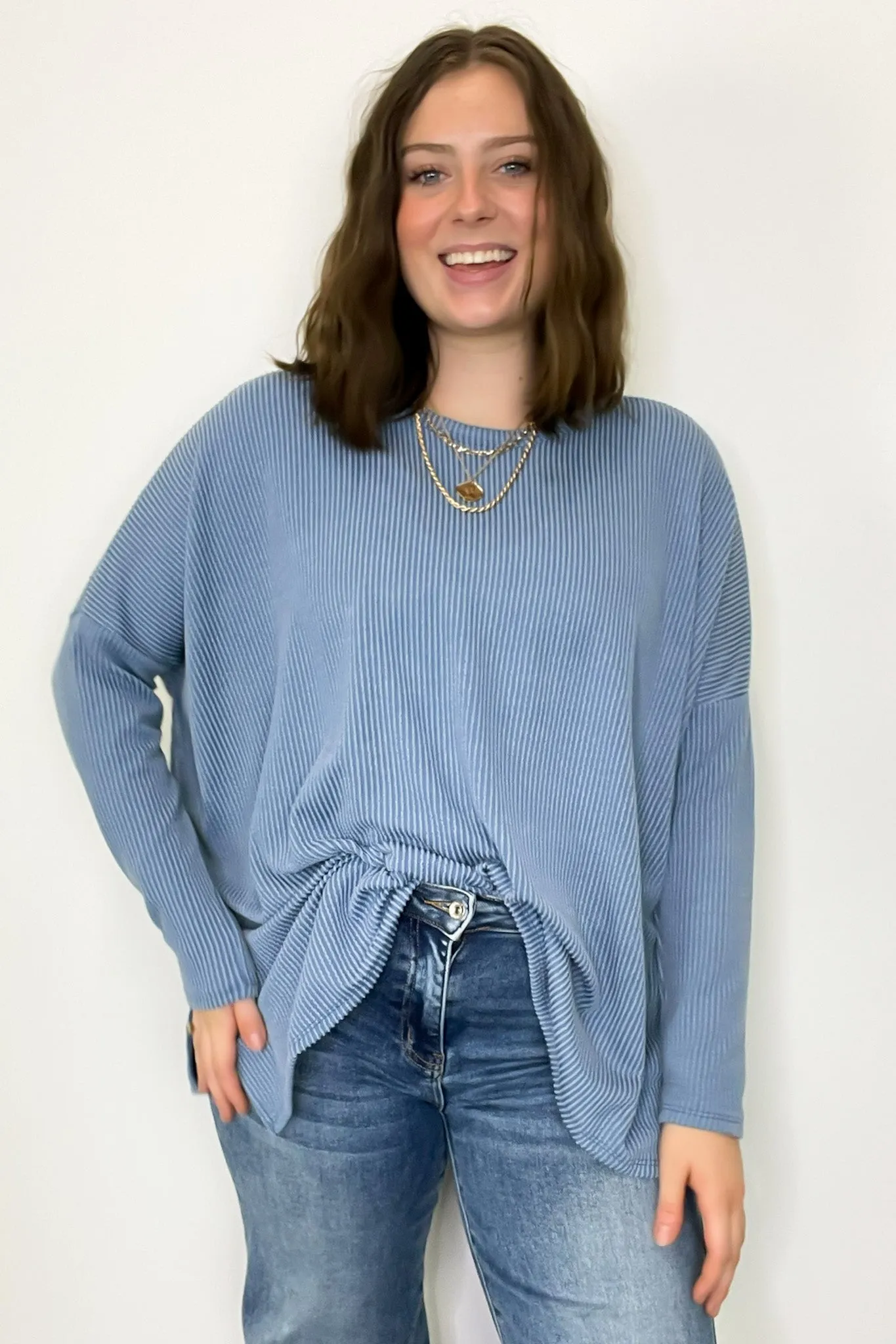 Cozy Bliss Long Sleeve Ribbed Knit Oversized Top
