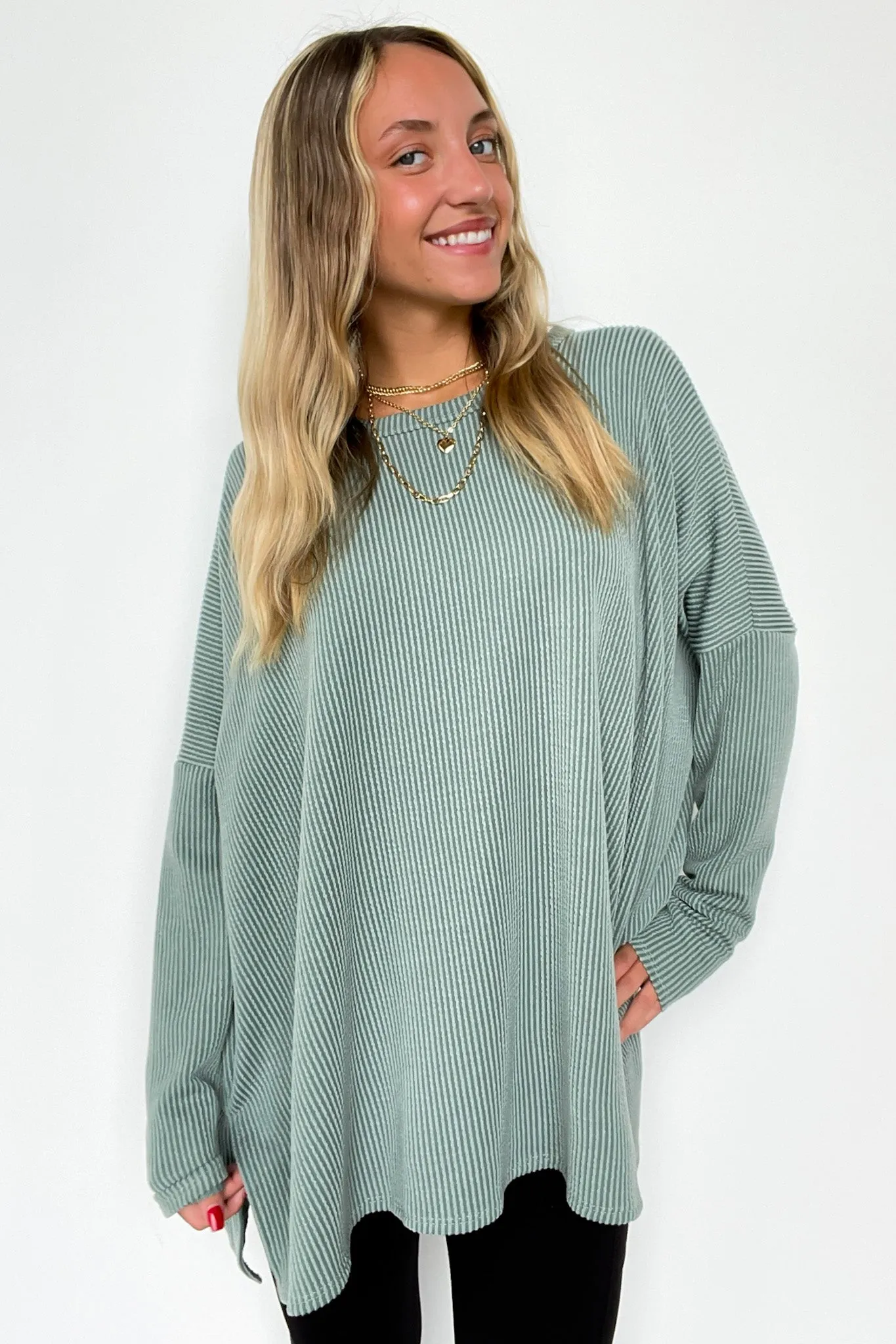 Cozy Bliss Long Sleeve Ribbed Knit Oversized Top