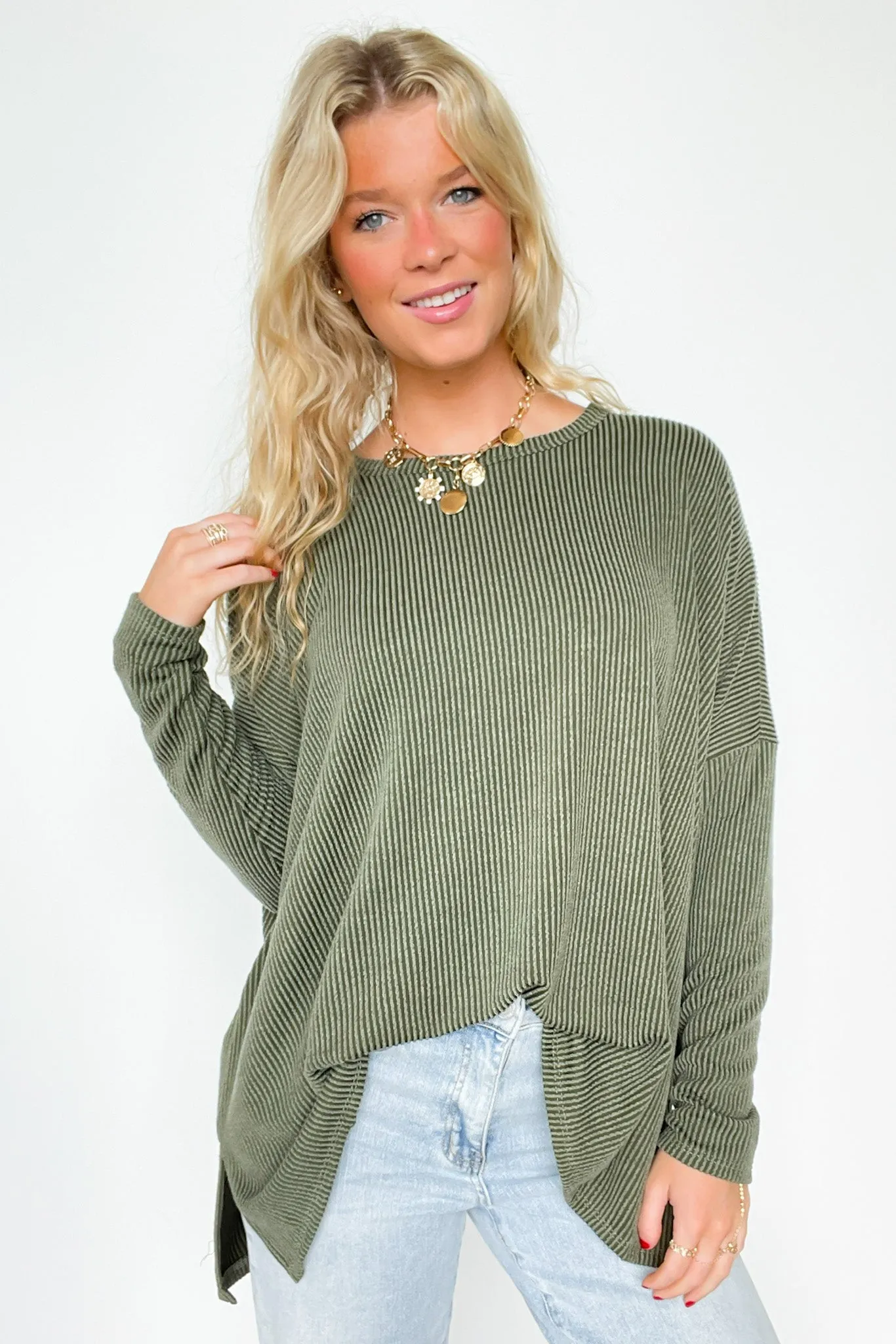 Cozy Bliss Long Sleeve Ribbed Knit Oversized Top