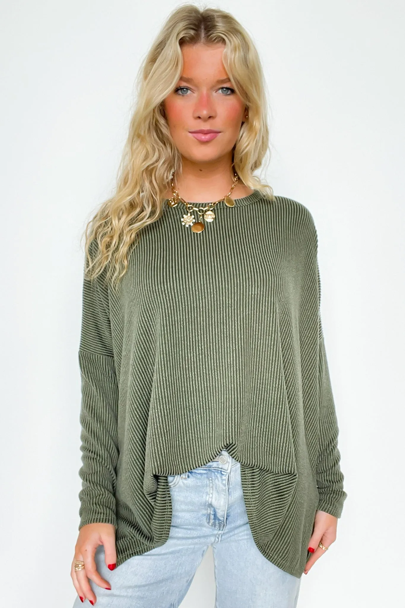Cozy Bliss Long Sleeve Ribbed Knit Oversized Top