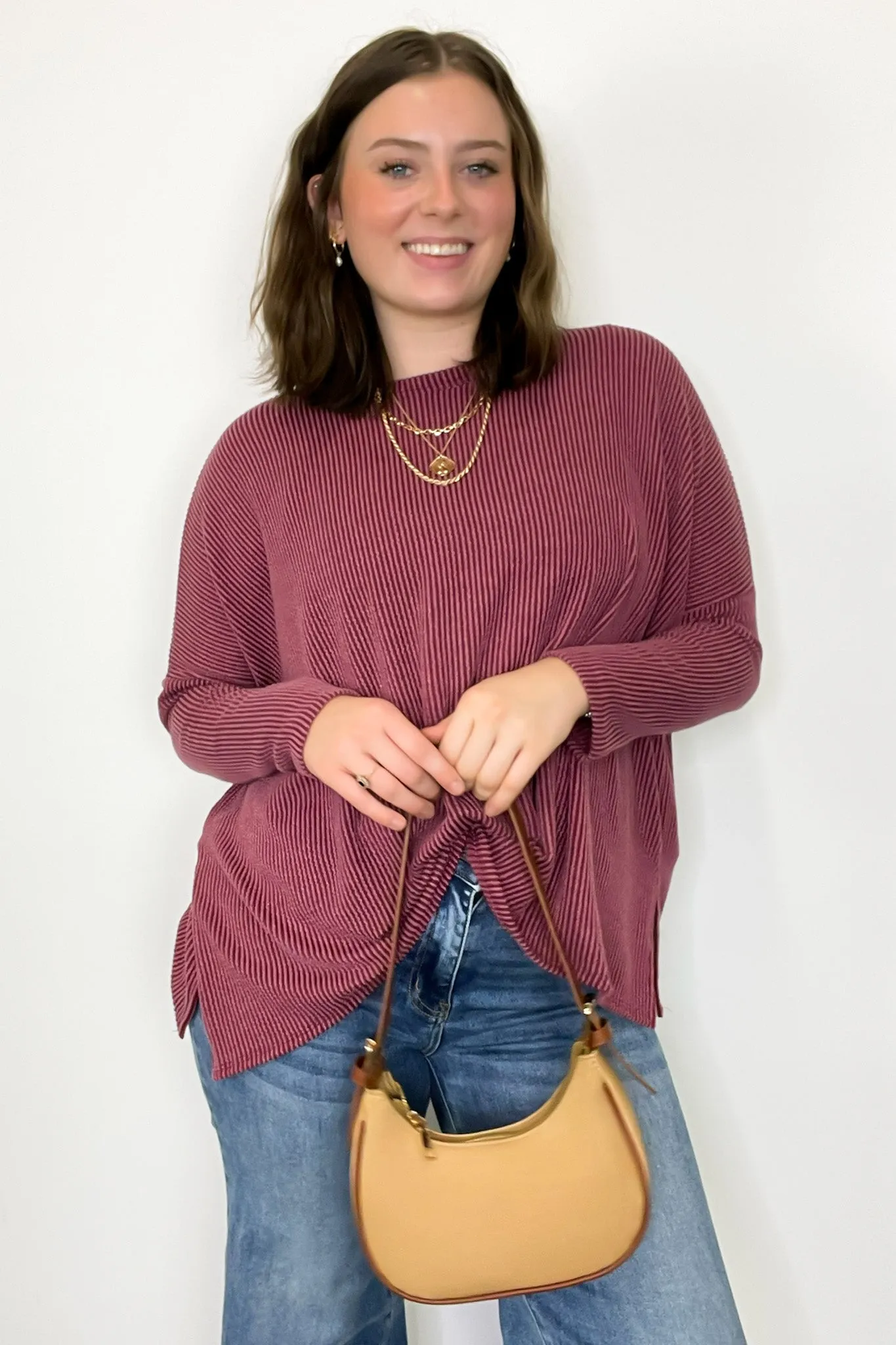 Cozy Bliss Long Sleeve Ribbed Knit Oversized Top