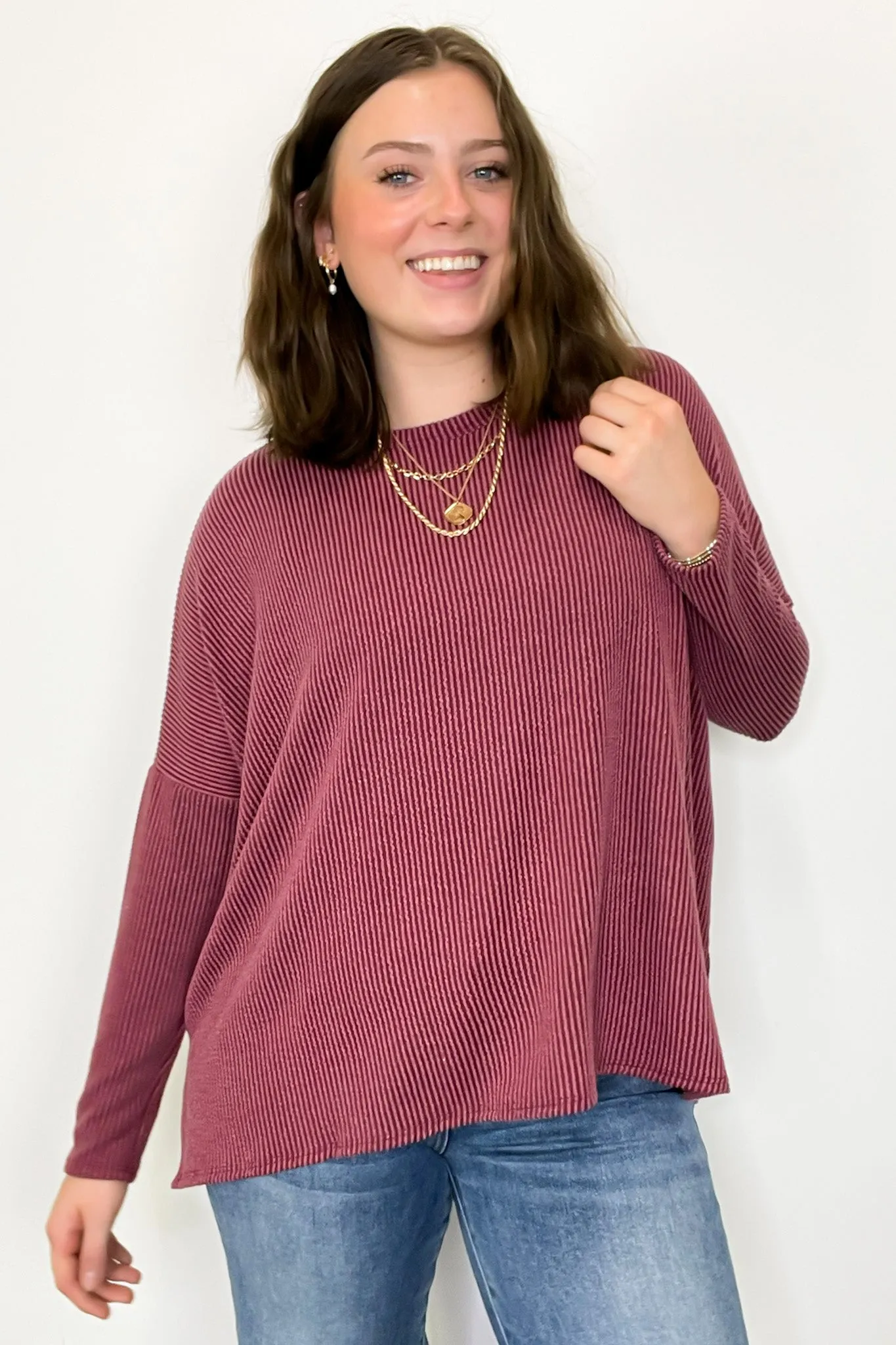 Cozy Bliss Long Sleeve Ribbed Knit Oversized Top