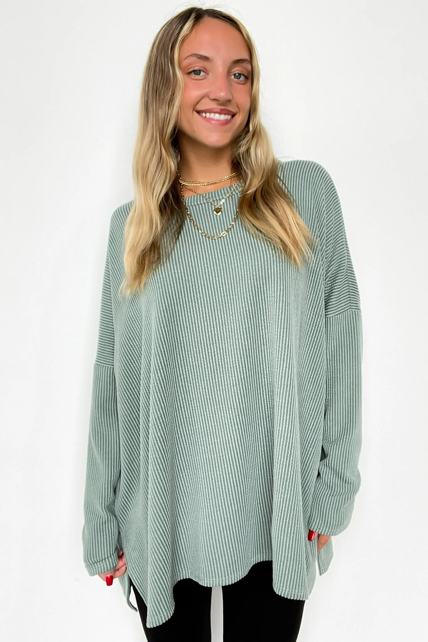 Cozy Bliss Long Sleeve Ribbed Knit Oversized Top