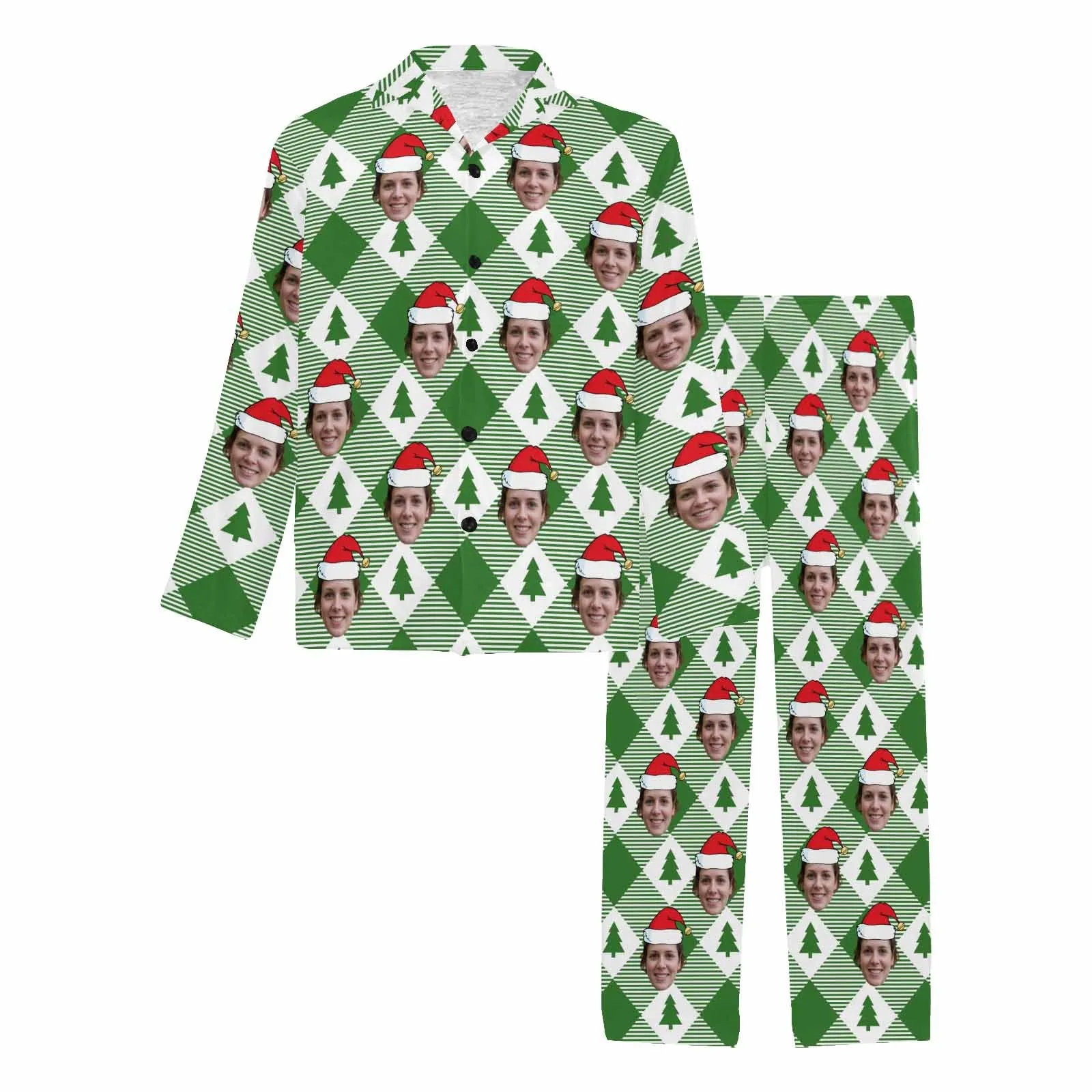 Custom Face Pajamas Rhombus Lattice Sleepwear Personalized Men's Long Pajama Set