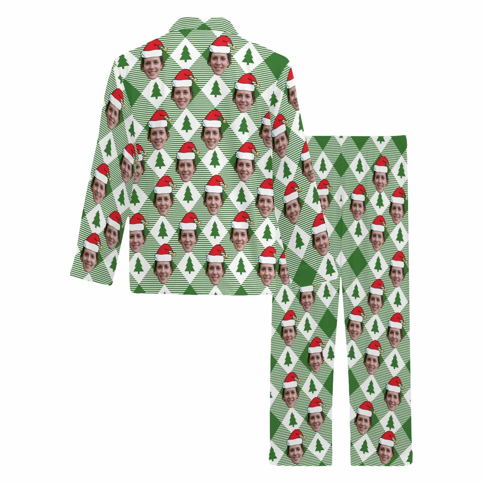 Custom Face Pajamas Rhombus Lattice Sleepwear Personalized Men's Long Pajama Set