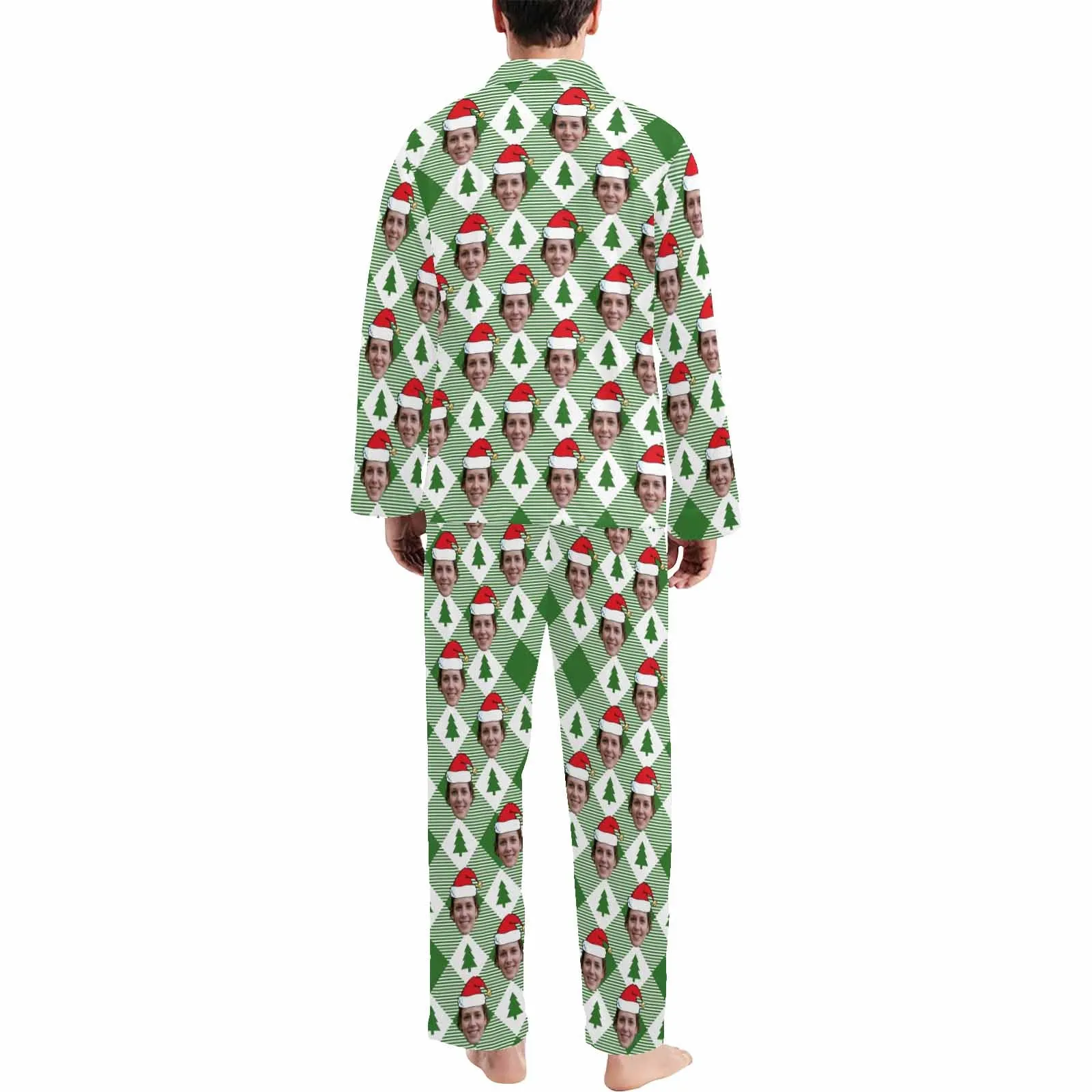 Custom Face Pajamas Rhombus Lattice Sleepwear Personalized Men's Long Pajama Set