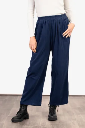 Della Wide Leg Cropped Trousers - Navy Blue, Babycord