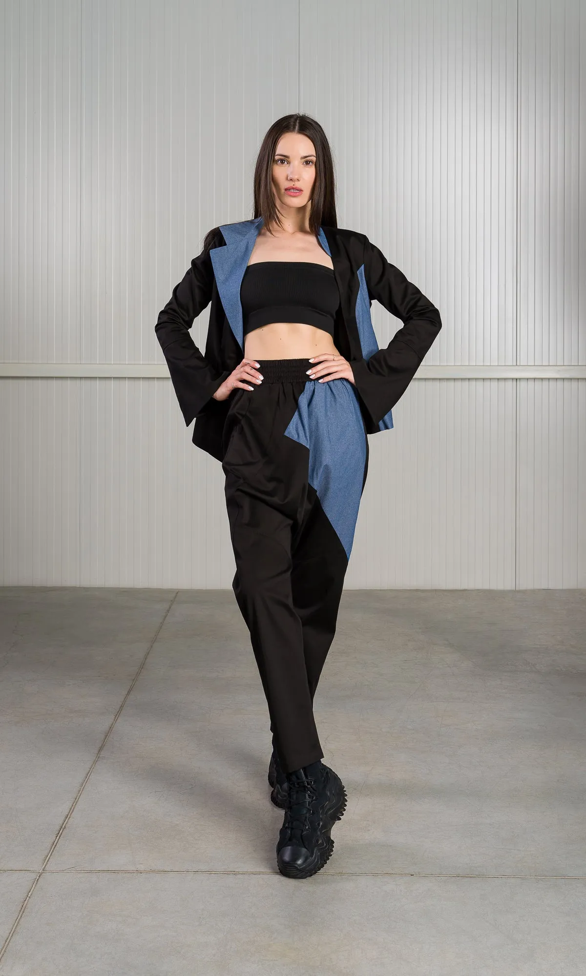 Drop Crotch Pants with Chambray Detail