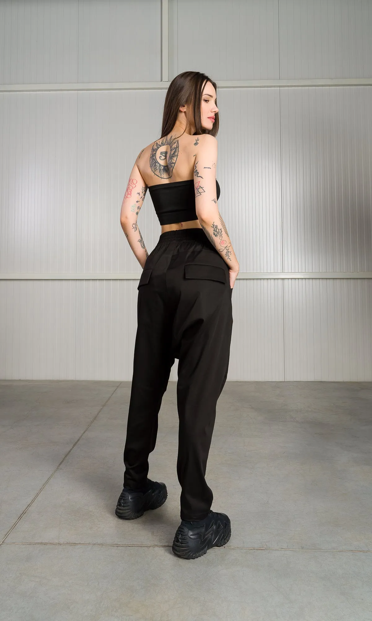 Drop Crotch Pants with Chambray Detail